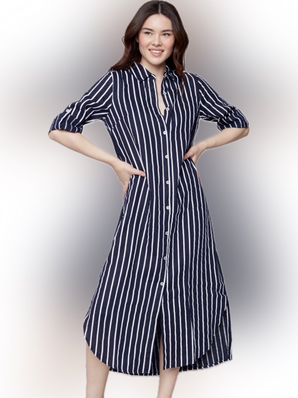 Blue Pin Striped Duster Dress